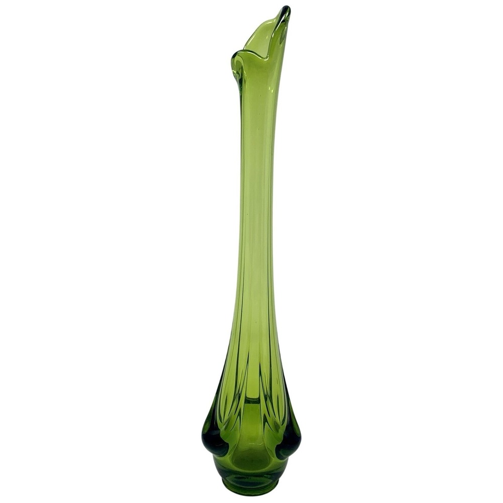 Vintage Viking Glass EPIC Drape Swung Vase Green 15" MCM Made in USA